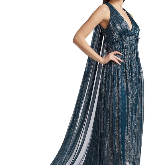 Halston Heritage Dresses & Skirts - Halston Teal Bianca Metallic Cape Gown
